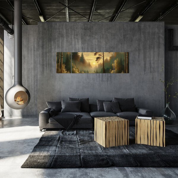 Obraz - Słońce świecące przez las (170x50 cm)