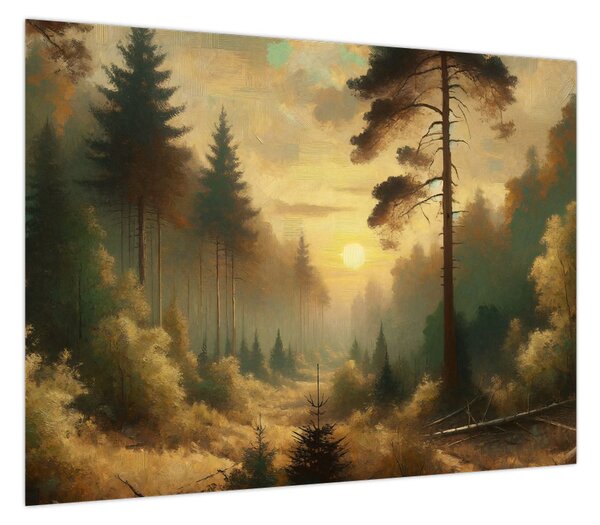 Obraz - Słońce świecące przez las (70x50 cm)