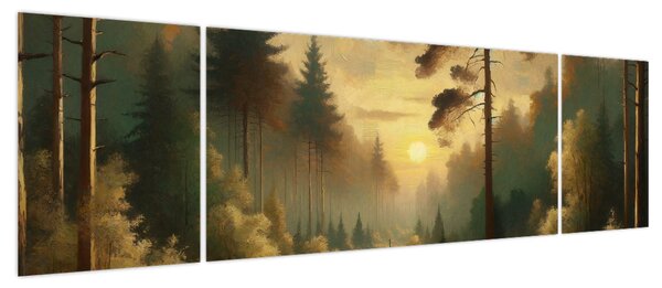 Obraz - Słońce świecące przez las (170x50 cm)
