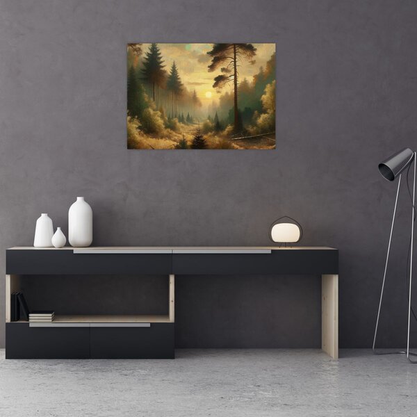 Obraz - Słońce świecące przez las (70x50 cm)
