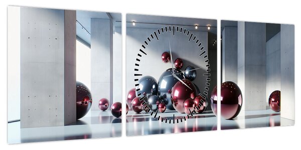 Obraz - 3D przestrzeń z kulami II. (z zegarem) (90x30 cm)