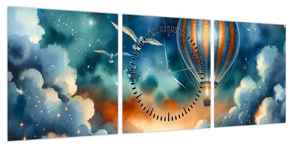 Obraz - Lot pod nocnym niebem (z zegarem) (90x30 cm)