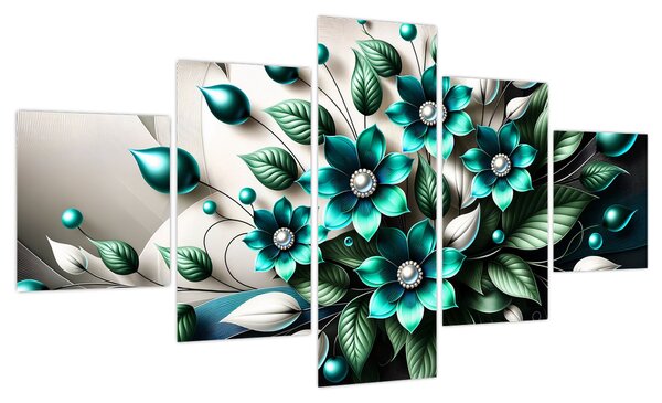 Obraz - 3D turkusowe kwiaty (125x70 cm)