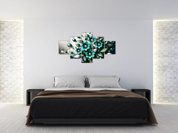 Obraz - 3D turkusowe kwiaty (125x70 cm)