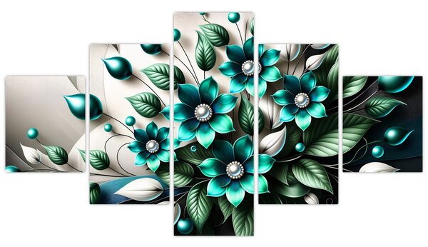 Obraz - 3D turkusowe kwiaty (125x70 cm)