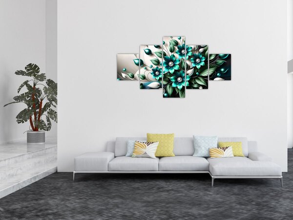 Obraz - 3D turkusowe kwiaty (125x70 cm)