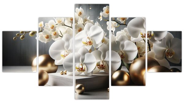 Obraz - Orchidea i złote kule (125x70 cm)