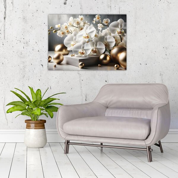 Obraz - Orchidea i złote kule (70x50 cm)