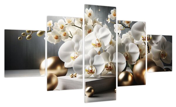 Obraz - Orchidea i złote kule (125x70 cm)