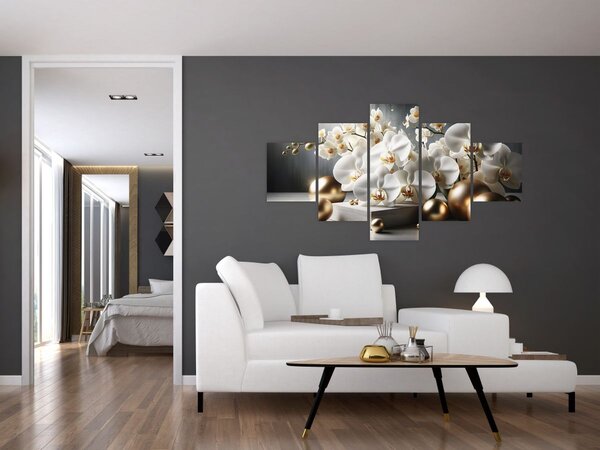 Obraz - Orchidea i złote kule (125x70 cm)