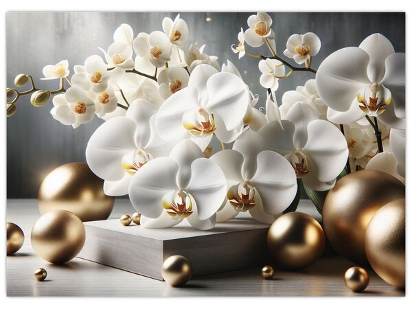Obraz - Orchidea i złote kule (70x50 cm)