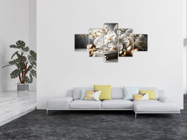 Obraz - Orchidea i złote kule (125x70 cm)