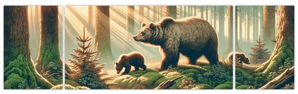 Obraz - Niedźwiedzie w lesie (170x50 cm)