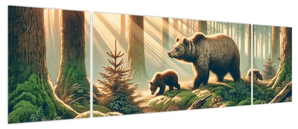 Obraz - Niedźwiedzie w lesie (170x50 cm)