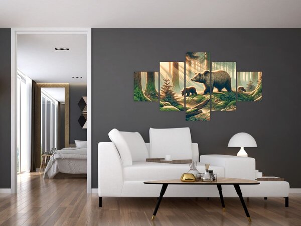 Obraz - Niedźwiedzie w lesie (125x70 cm)