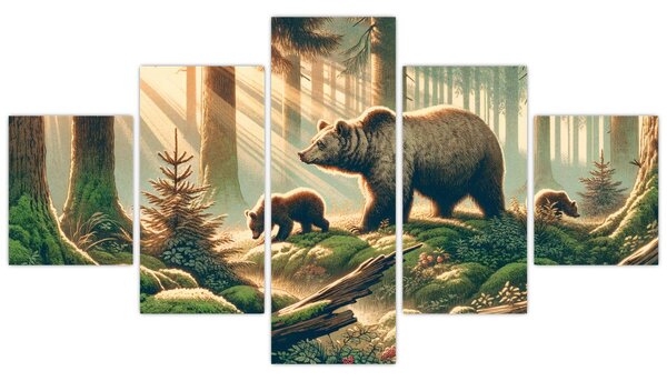 Obraz - Niedźwiedzie w lesie (125x70 cm)