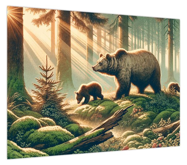 Obraz - Niedźwiedzie w lesie (70x50 cm)