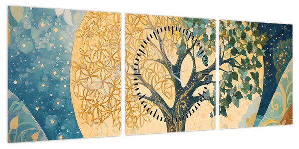 Obraz – Drzewo życia w księżycu (z zegarem) (90x30 cm)