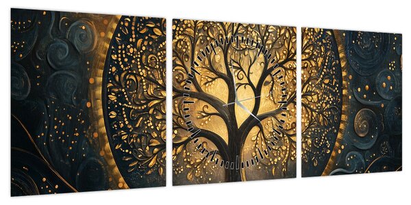 Obraz – Drzewo ze złotą aurą (z zegarem) (90x30 cm)