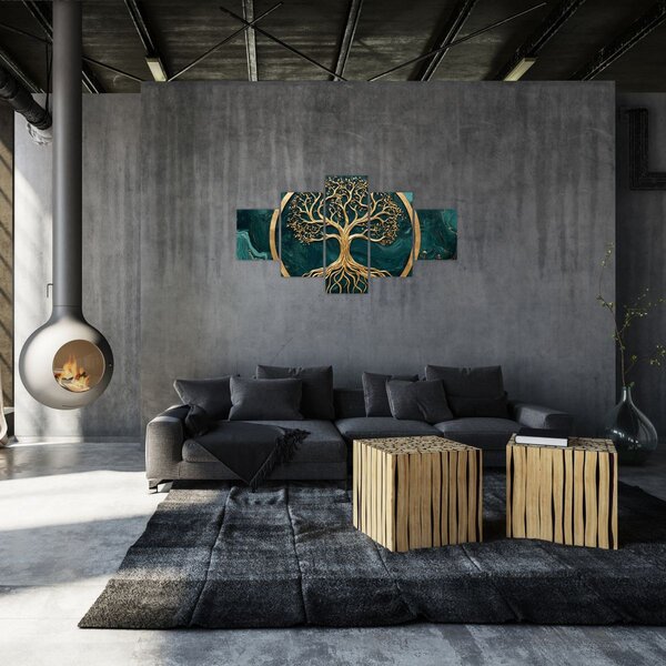 Obraz – Złote drzewo życia w marmurze (125x70 cm)