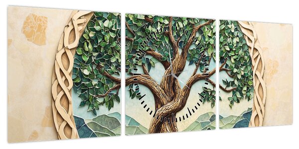 Obraz – Splecione drzewo życia (z zegarem) (90x30 cm)