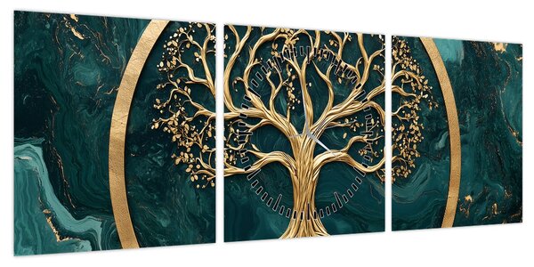 Obraz – Złote drzewo życia w marmurze (z zegarem) (90x30 cm)