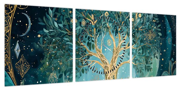 Obraz – Drzewo życia we wszechświecie (z zegarem) (90x30 cm)