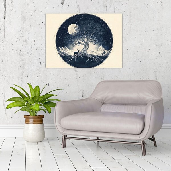 Obraz – Magiczne drzewo z jeleniem I. (70x50 cm)