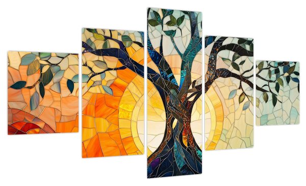 Obraz – Mozaika – słońce i drzewo I. (125x70 cm)