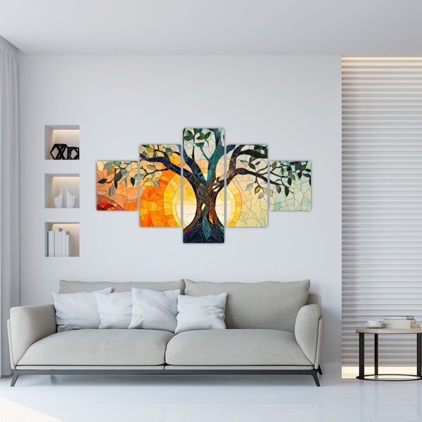 Obraz – Mozaika – słońce i drzewo I. (125x70 cm)