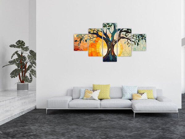 Obraz – Mozaika – słońce i drzewo I. (125x70 cm)