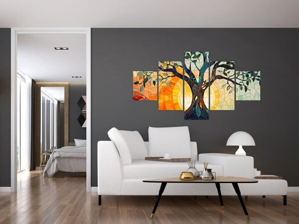 Obraz – Mozaika – słońce i drzewo I. (125x70 cm)