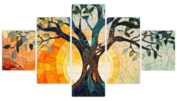 Obraz – Mozaika – słońce i drzewo I. (125x70 cm)