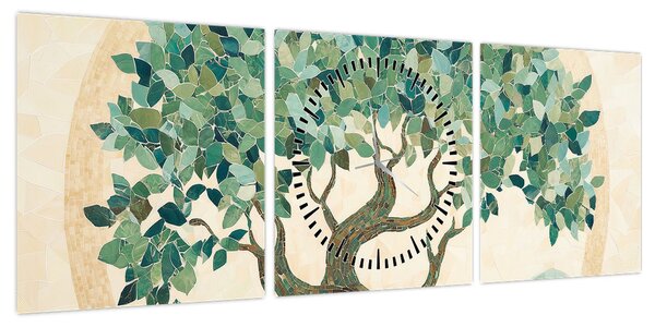 Obraz – Elegancka mozaika z drzewem (z zegarem) (90x30 cm)