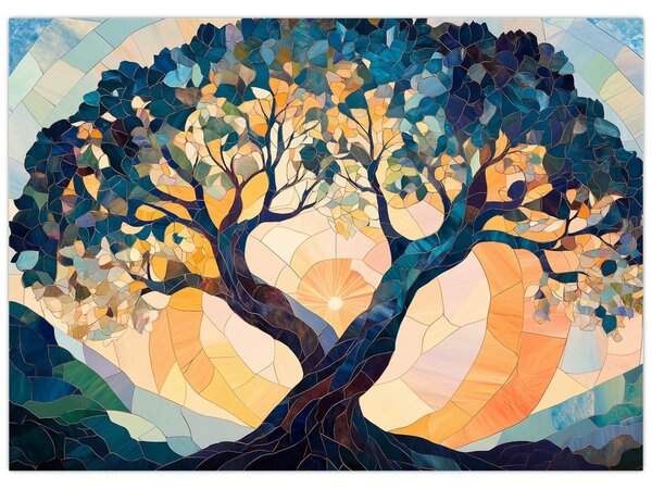 Obraz – Mozaika – słońce i drzewo II. (70x50 cm)