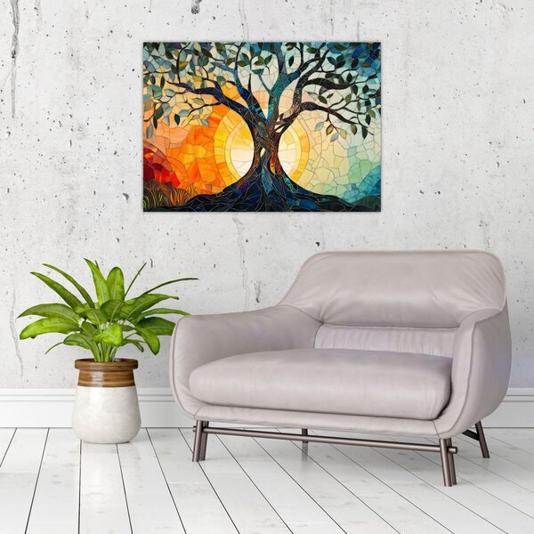 Obraz – Mozaika – słońce i drzewo I. (70x50 cm)