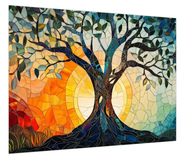 Obraz – Mozaika – słońce i drzewo I. (70x50 cm)
