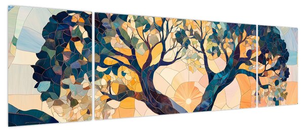 Obraz – Mozaika – słońce i drzewo II. (170x50 cm)