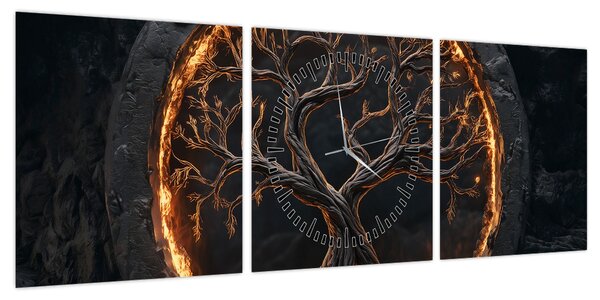Obraz – Drzewo życia w lawie I. (z zegarem) (90x30 cm)
