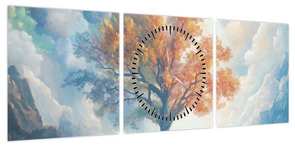 Obraz – Drzewo życia i miłości (z zegarem) (90x30 cm)