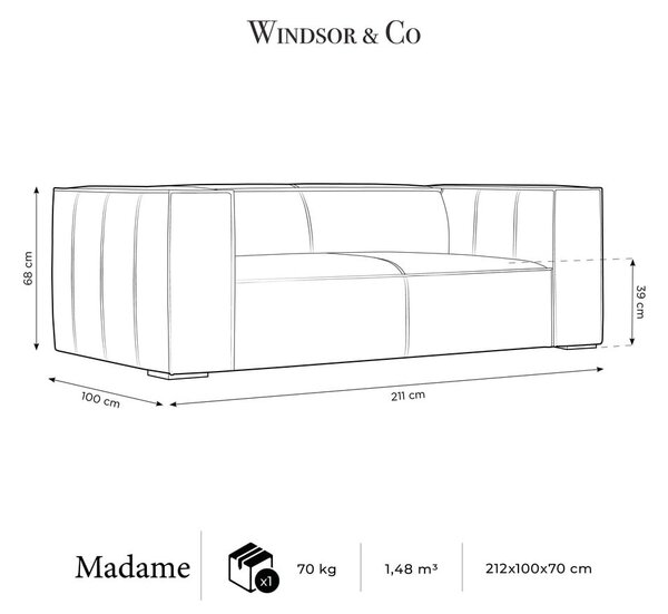 Ciemnobrązowa skórzana sofa 212 cm Madame – Windsor & Co Sofas