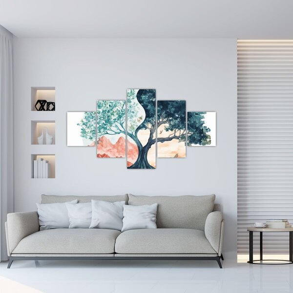 Obraz – Akwarelowe drzewo pełne życia (125x70 cm)