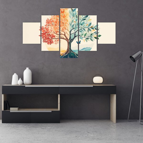 Obraz – Podwójne drzewo z motylem (125x70 cm)
