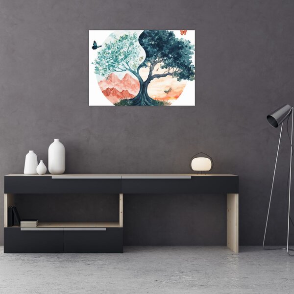 Obraz – Akwarelowe drzewo pełne życia (70x50 cm)