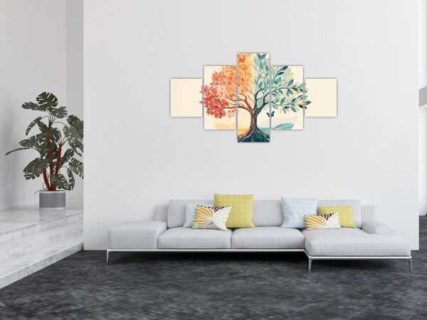 Obraz – Podwójne drzewo z motylem (125x70 cm)