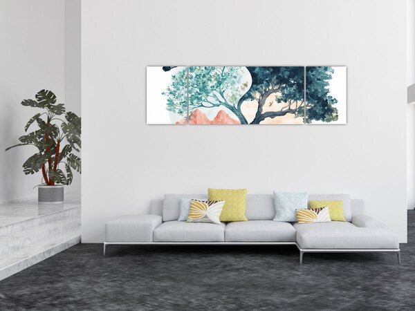 Obraz – Akwarelowe drzewo pełne życia (170x50 cm)