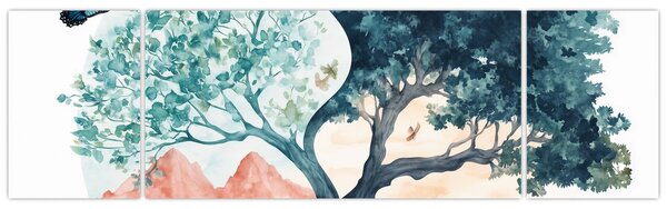 Obraz – Akwarelowe drzewo pełne życia (170x50 cm)