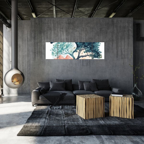 Obraz – Akwarelowe drzewo pełne życia (170x50 cm)