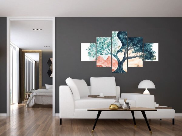 Obraz – Akwarelowe drzewo pełne życia (125x70 cm)