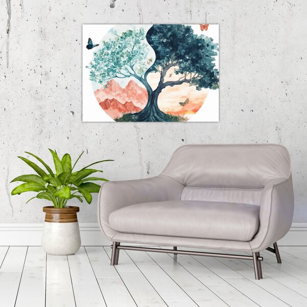 Obraz – Akwarelowe drzewo pełne życia (70x50 cm)